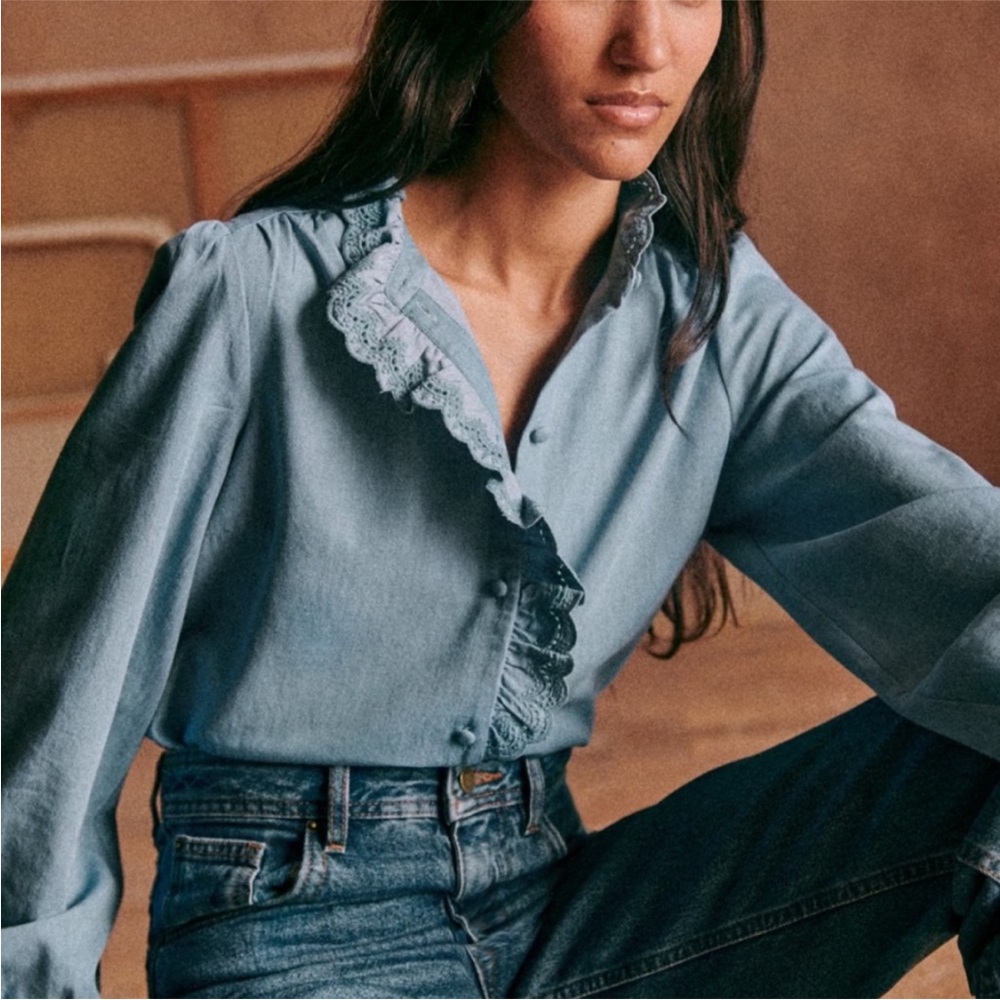 Sezane Chlo Ruffled Button-Down Shirt - Picture 2 of 6